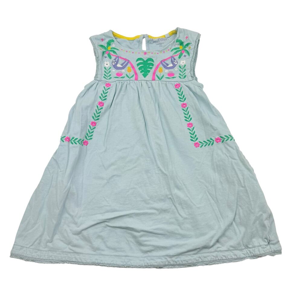 Mini Boden Blue Embroidered Sloth Dress